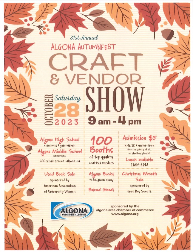 31st Annual Autumnfest Craft & Vendor Show Algona, Iowa Travel Iowa